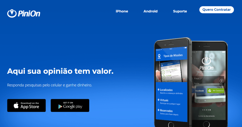 Site do PiniOn, uma das formas de ganhar dinheiro na internet