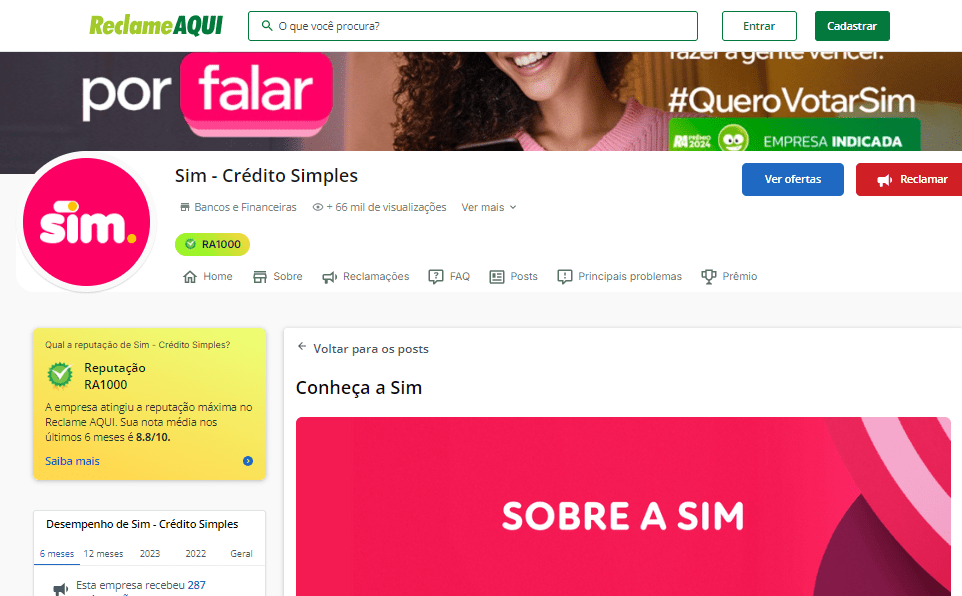 site Sim no reclame aqui