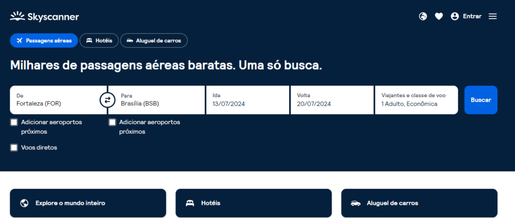 paginal inicial do skyscanner