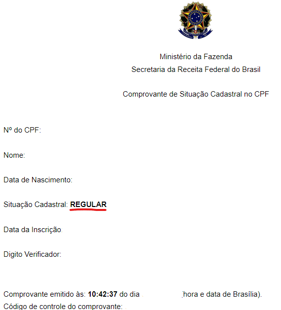 comprovante da situação cadastral do CPF.