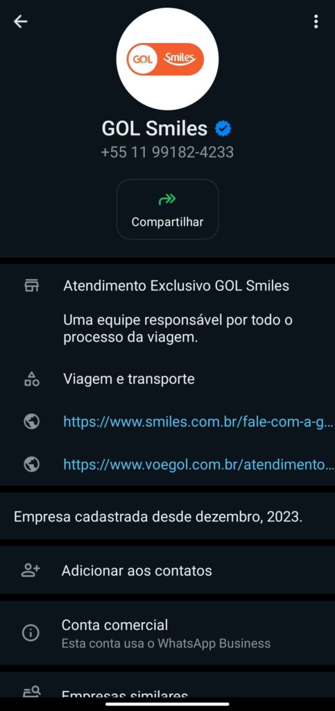 Whatsapp da Gol Smiles