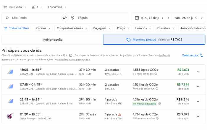 Google Flights voos mais baratos