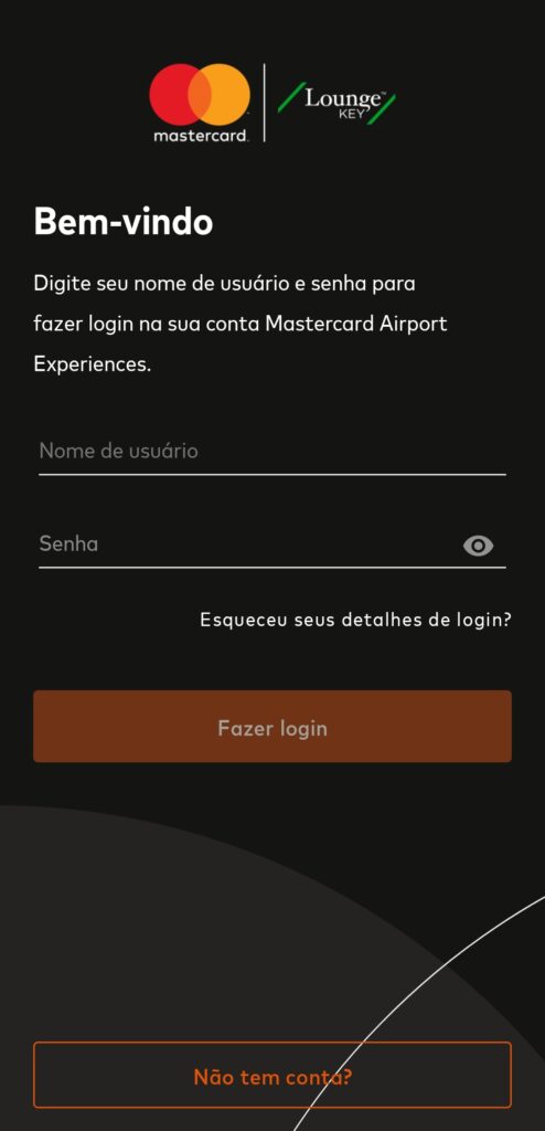 Imagem da tela principal do app Mastercard Airport Experience.